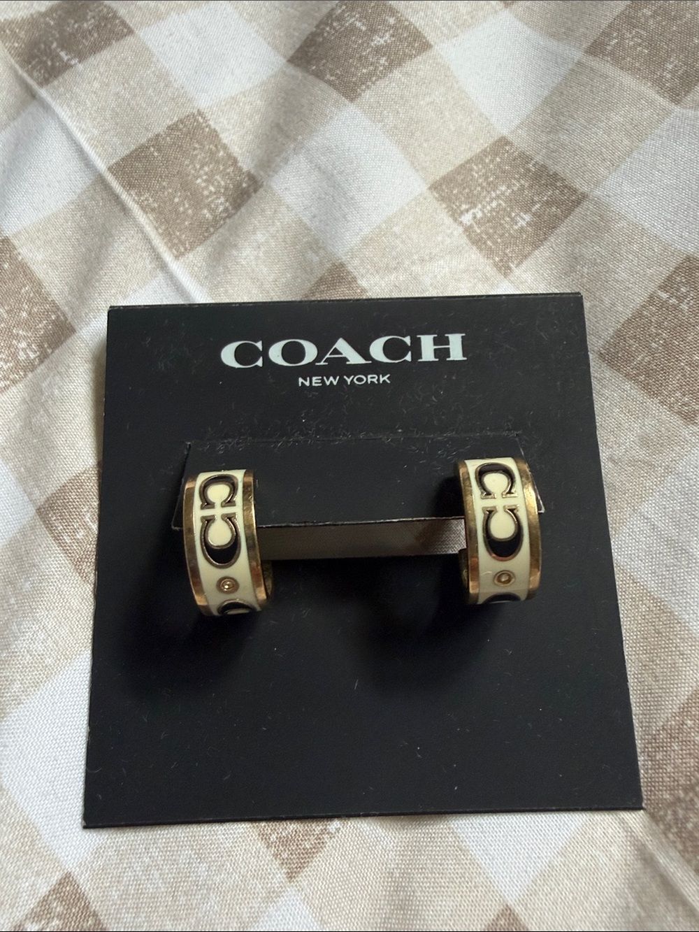 Coach Gold-Tone Hoop Earrings with Cream Enamel